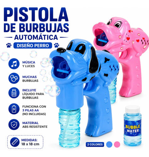 Pistola Lanza Burbujas Automática Perro Luz Música Infantil Rosa