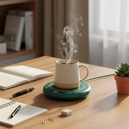 Base Calentadora Tazas Usb Eléctrico Display Circular 20w Verde