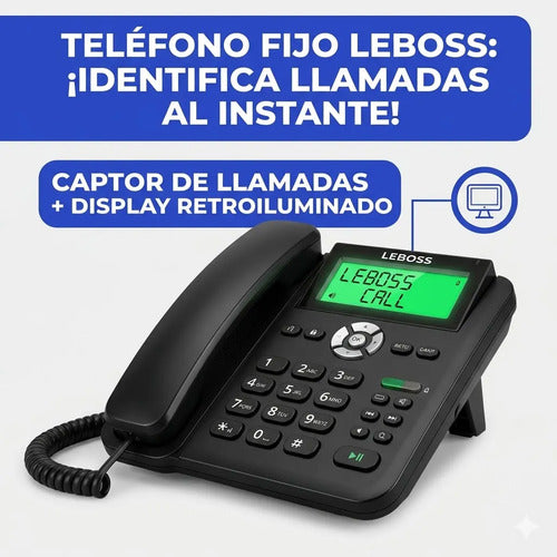 Telefono Fijo Pantalla Manos Libres Identificador Llamada Blanco
