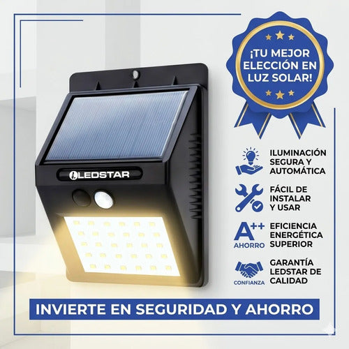 Luz Led Solar Exterior Sensor Movimiento 30 1200mah Lampara Negro