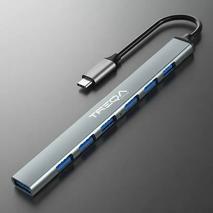 Hub Adaptador Usb Tipo C 3.0 7 Puertos Aluminio Notebook Pc Plateado