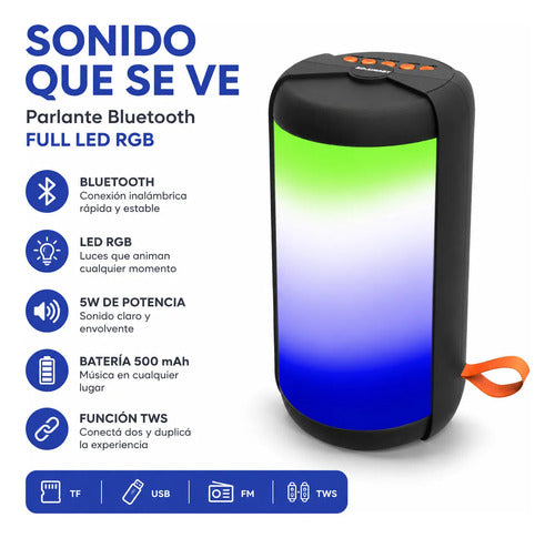 Parlante Portatil Bluetooth 2 Pulgadas Rgb Tws Usb Tf Fm 5w Negro