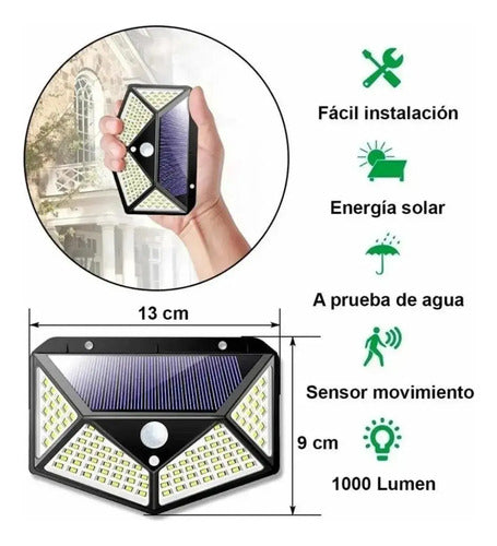 Set X6 Aplique Solar Pared Foco Led Sensor De Movimiento Negro