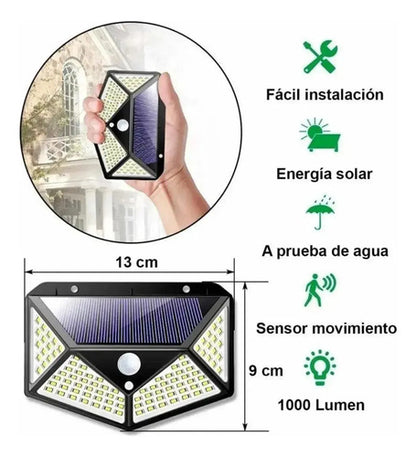Set X6 Aplique Solar Pared Foco Led Sensor De Movimiento Negro