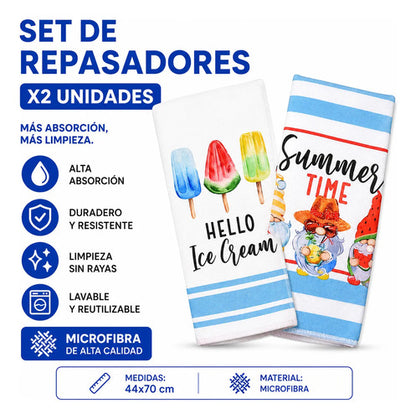 Set De Repasadores Microfibra De Cocina Pack X2 44x70cm Aleatorio