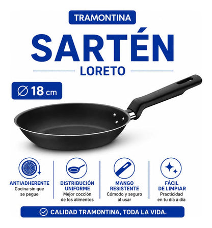 Sartén 18cm Cocina Uso Diario Mango Ergonómico Largo Negro Negro