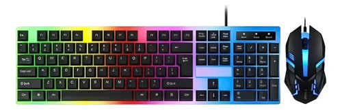 Combo Teclado Mouse Español Traslucido Luces Usb Pc Consolas Rgb Multicolor