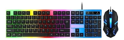 Combo Teclado Mouse Español Traslucido Luces Usb Pc Consolas Rgb Multicolor