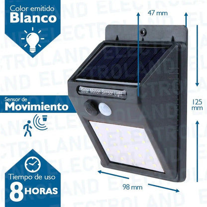 Set X2 Aplique Solar Pared Foco Led Sensor De Movimiento Negro