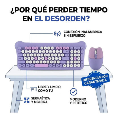 Combo Pack Kit Teclado Mouse Inalambrico Usb Notebook Mac Pc Lavanda