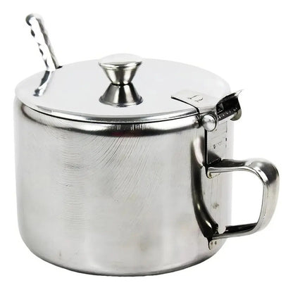 Azucarero En Acero Inox Con Cuchara Y Tapa Plateado