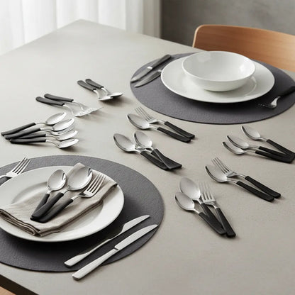 Juego/set De Cubiertos New Kolor X24 Mango Plastico Mesa Negro