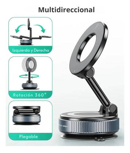 Soporte Magnetico Celular Giratorio 360 Ventosa Resistente Negro
