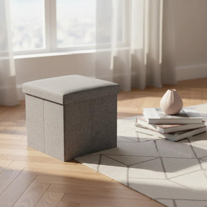 Puff Organizador Baul Taburete Plegable Tapa Acolchada 38cm Gris Liso