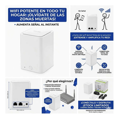 Repetidor Wifi Amplificador 300mbps 2.4g Inalambrico