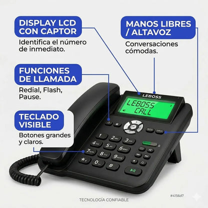 Telefono Fijo Pantalla Manos Libres Identificador Llamada Blanco