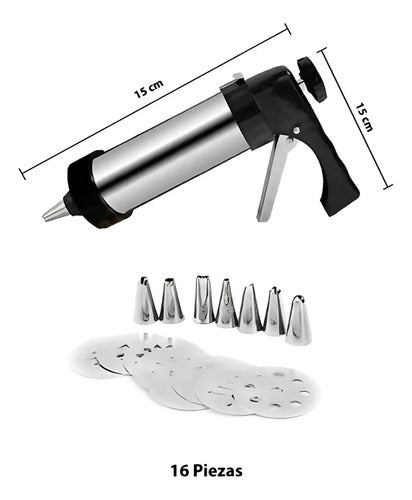 Maquina Para Hacer Galletitas Manual Con Moldes Y Picos Plateado