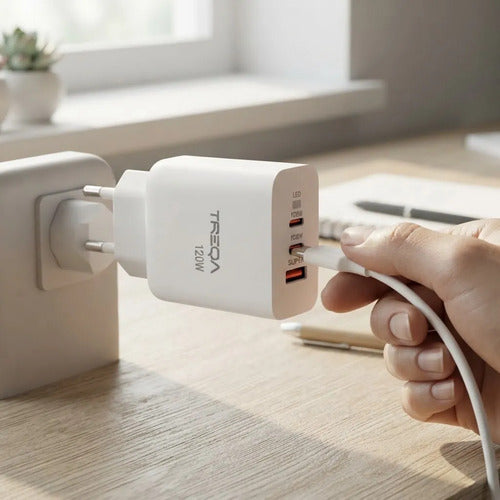 Cargador Usb Tipo C X2 Carga Rápida Supervooc Auto Id Usb A Blanco