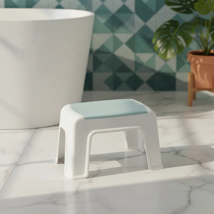 Banco Taburete Plástico Antideslizante Apilable Compacto Blanco Celeste