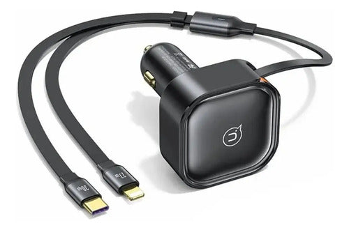 Cargador De Auto Retractil Usb C Tipo C Con Cables 30w Negro