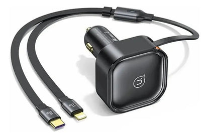 Cargador De Auto Retractil Usb C Tipo C Con Cables 30w Negro