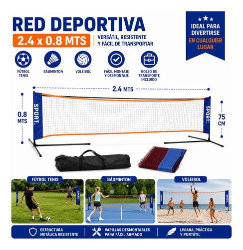 Red Deportiva Multiuso Fútbol Tenis Vóley Bádminton 2.4m Azul