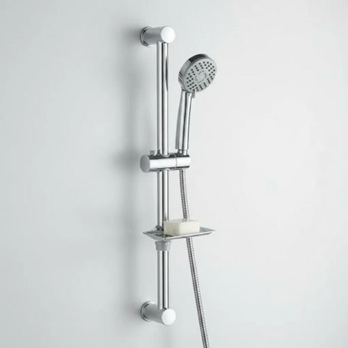 Set Ducha Manual Soporte Barra Jabonera Manguera Pack Mango Plateado Cromado