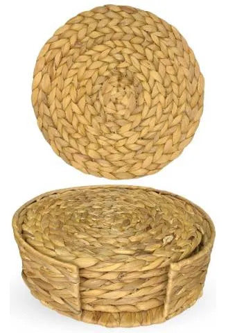 Set Individuales Tejidos Ratán 7 Piezas Cesto Mesa Rattan Amarillo Tejido