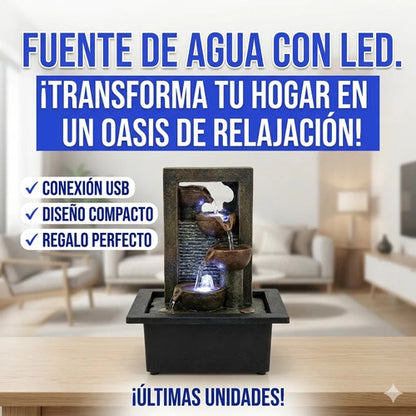 Fuente Agua Decorativa Zen Led Cascada Usb Interior 17x11x9 Negr0