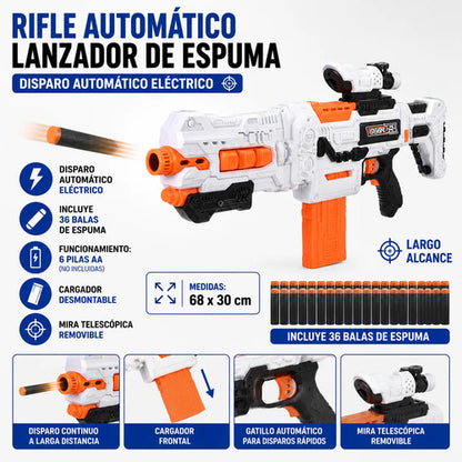 Blaster Rifle Eléctrico Automático 36 Dardos De Espuma Gel Blanco