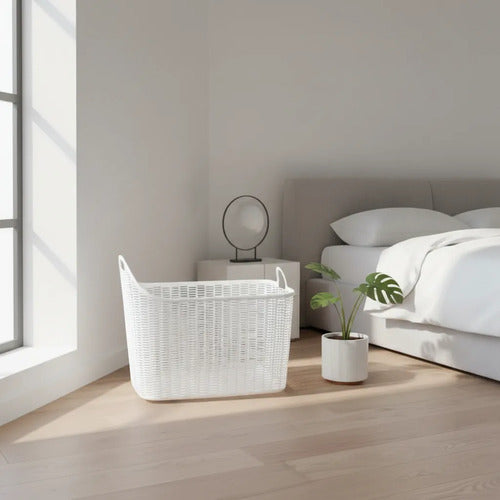 Canasto/cesto Asas Organizador Plástico Calado Multiuso 51cm Blanco