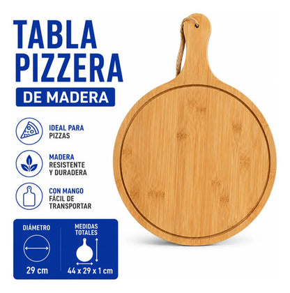 Tabla Redonda Pizzera Madera Redonda 44x29cm Mango Masa Madera Natural