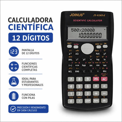 Calculadora Cientifica 12 Digitos Escolar Oficina Matematica Negro