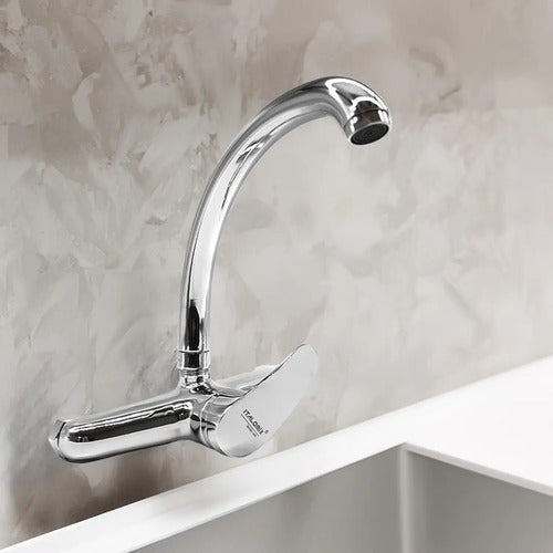 Monocomando 20cm Pico Cromado Canilla Cocina Pared Mesada