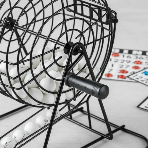 Set Bingo Completo Bolillero Metálico Cartones Marcadores