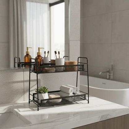 Estante Organizador Metalico 2 Niveles Cocina Baño Multuso Negro