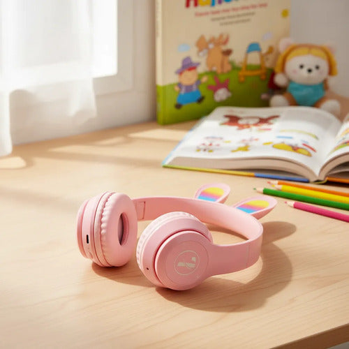 Auricular Infantil Bluetooth Rabbit Tf Mic Vincha Ajustable Rosa