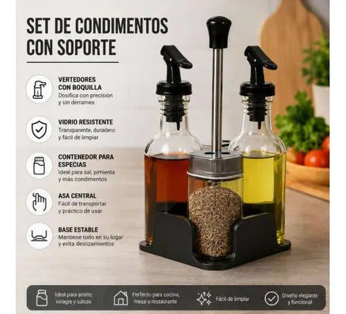 Set Condimentero Soporte Pack 4 Piezas Vidrio Soporte Cocina Blanco
