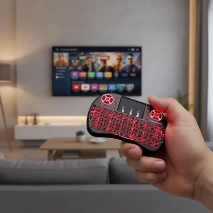 Teclado Tv Inalambrico Panel Tactil Rgb Recargable 3 Colores Rojo