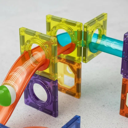 Juego Bloques Magnéticos Infantiles 49 Piezas Pista Bolitas 49