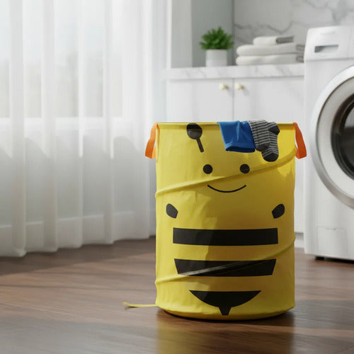 Canasto Cesto Infantil Plegable Tela Organizador 40x36cm Amarillo