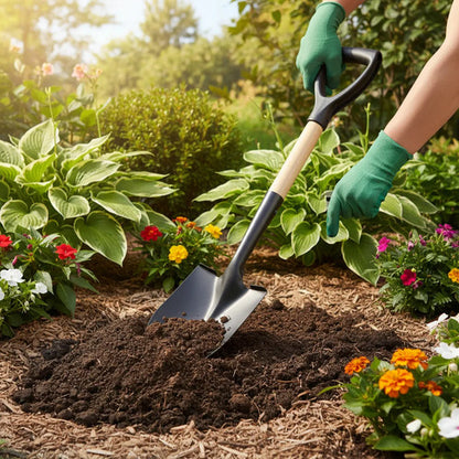 Pala Punta Acero Mango Ergonómico 68cm Jardinería Madera Negro