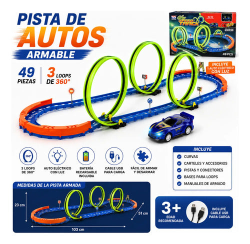 Pista Infantil De Autos 49 Piezas 3 Loops Recargable Aleatorio