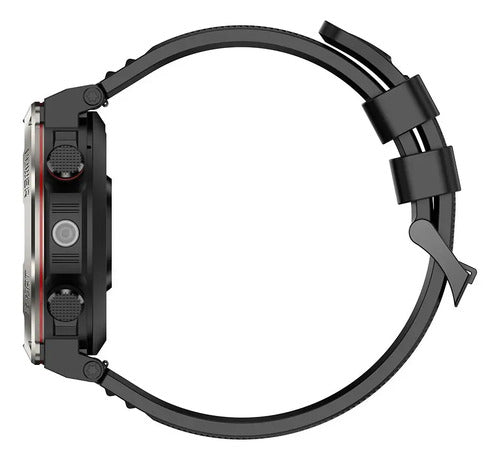 Reloj Inteligente Smartwatch Pantalla Tactil 1.45 Pulgadas Negro Mate Polímero Reforzado Malla Deportiva Negro Con Detalles En Gris Gris Plomo / Negro Metalizado Acabado Pvd