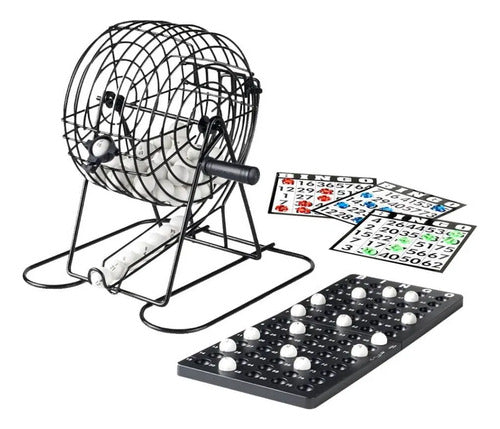 Set Bingo Completo Bolillero Metálico Cartones Marcadores