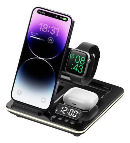 Cargador Magnetico Inalambrico 5 En 1 Celular Reloj Ios Rgb Negro