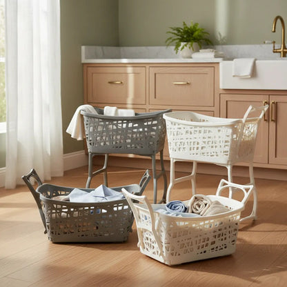 Canasto Ropa Plegable Patas Altura Cesto Hogar Baño Lavadero Gris Calado