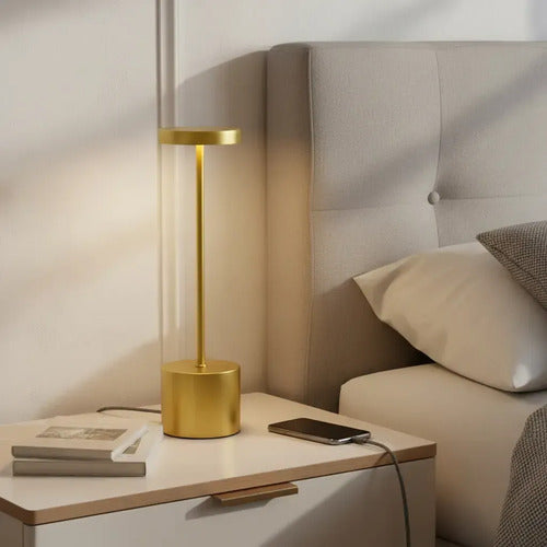 Lampara Luz Gold Led Velador Usb Touch Recargable Tactil Angosta Dorada Veoquiero Dorado Blanco