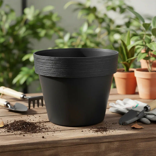 Maceta Plastica Redonda Decorativa 35x30cm Jardin Exterior Negro