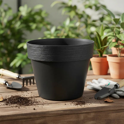 Maceta Plastica Redonda Decorativa 35x30cm Jardin Exterior Negro
